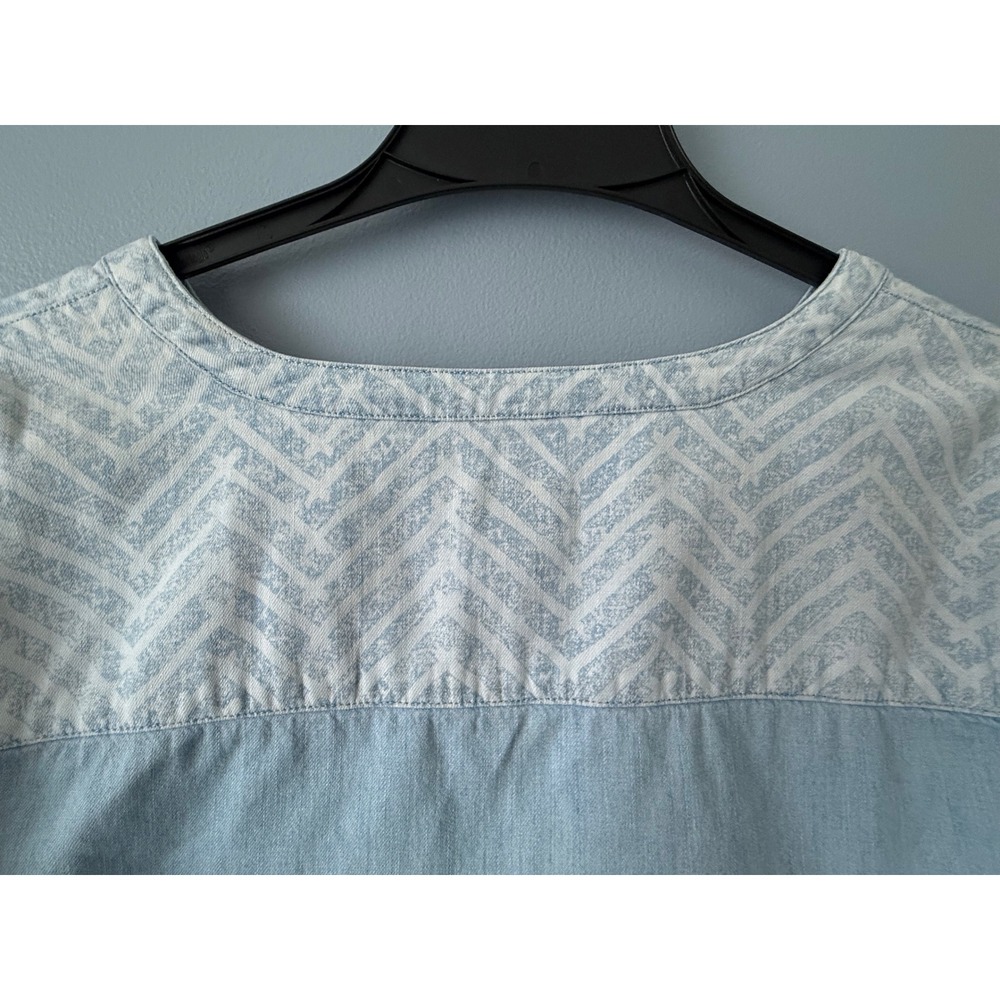 Chico's Blue Patterned Cotton Tunic Hi-Low 3/4 Sleeve Front Pockets Size 1 (M/8) - Picture 13 of 13